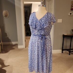 Tommy Hilfiger Blue and White Floral Midi Dress